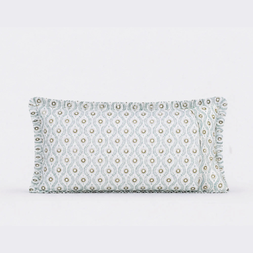 Andrea Ice Blue Block Print Cotton Duvet Cover Set