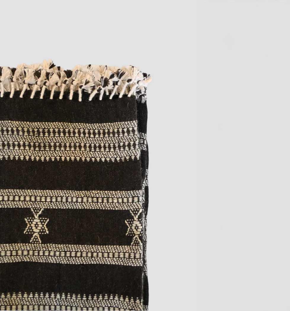 Handwoven Vintage Bhujodi Bed Throw -Black - 50" x 90"