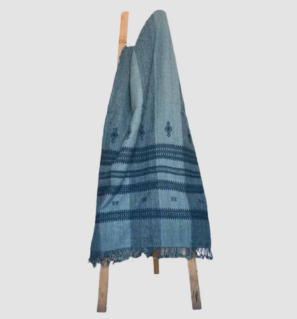 Handwoven Vintage Bhujodi Bed Throw -Slate Blue - 54" x 102" Handloom Throws