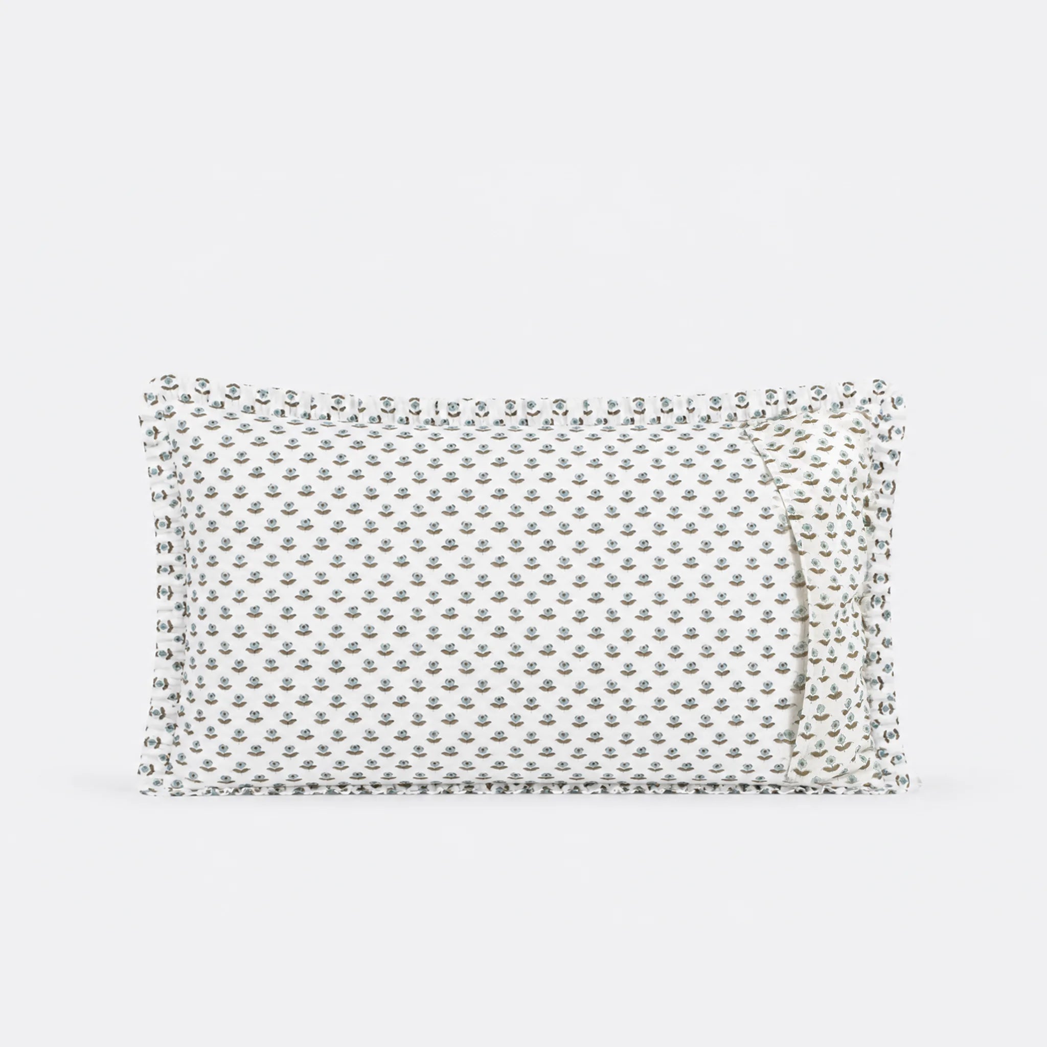 Freesia Ice Blue Block Print Cotton Duvet Cover Set