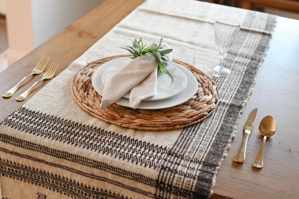 Bhujodi Table Runner - Brown and Cream - Maple Village Lane