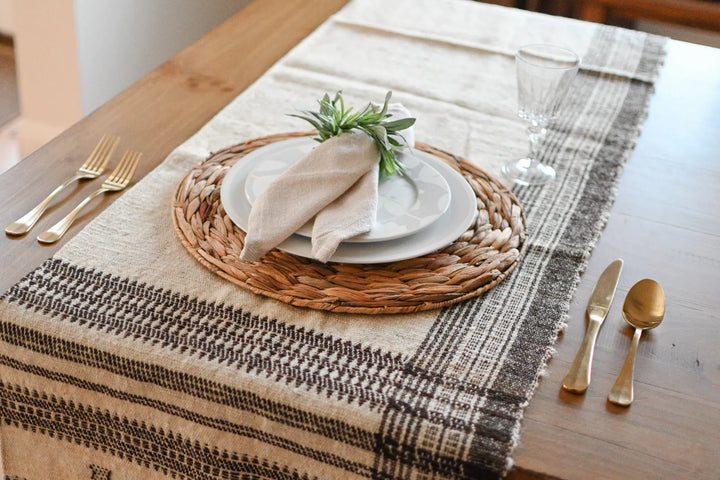 Bhujodi Table Runner - Brown and Cream - Maple Village Lane