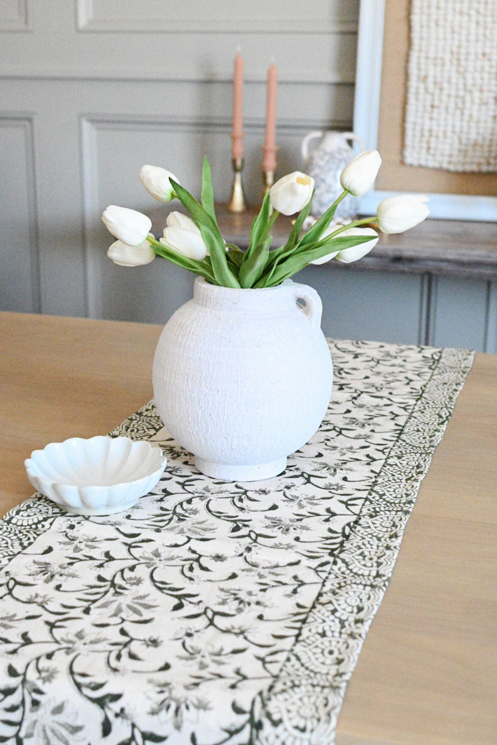 Hand Block Print Table Runner – White & Black Table Runners