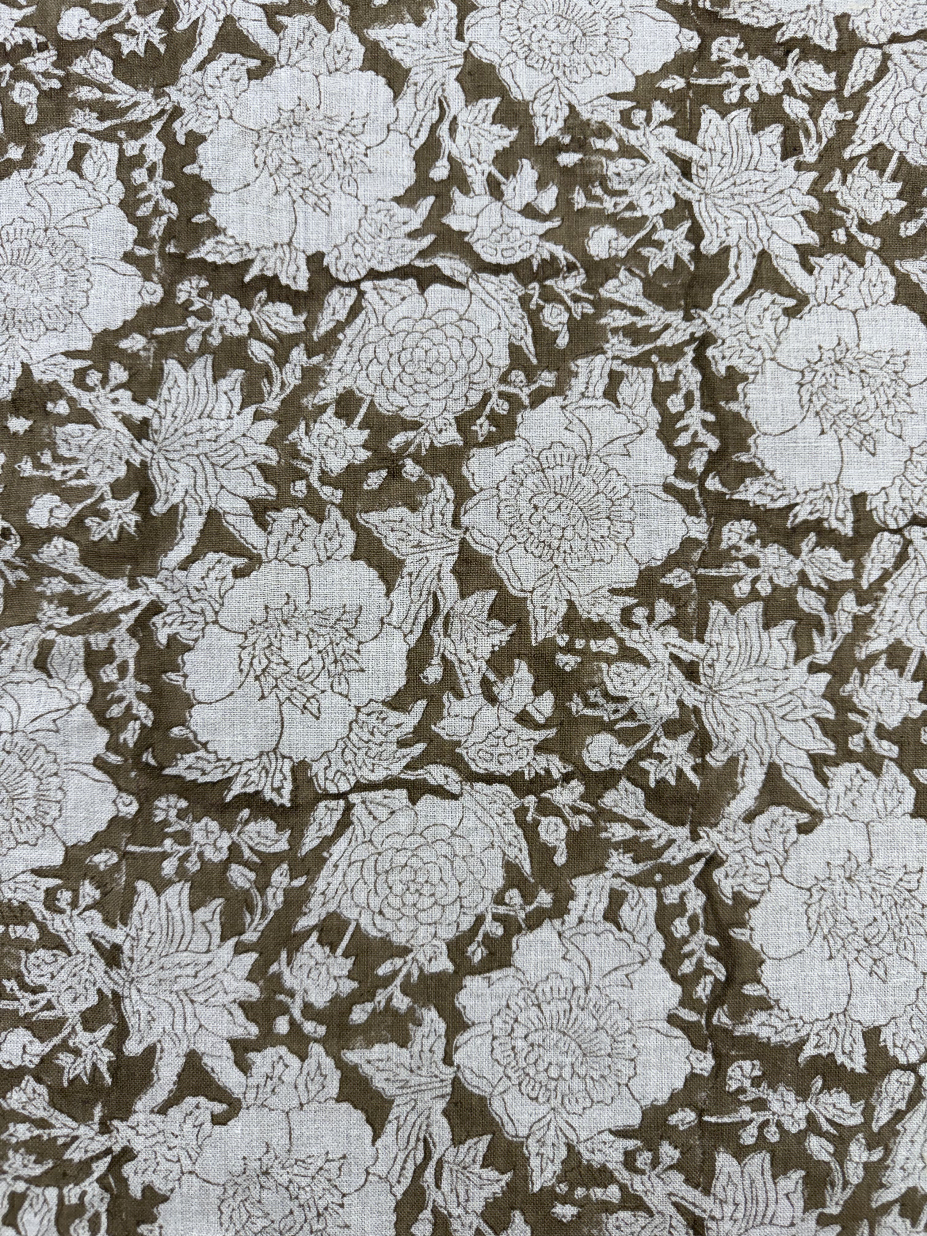 Charlie Block Print Handloom Linen Fabric Linen Fabric