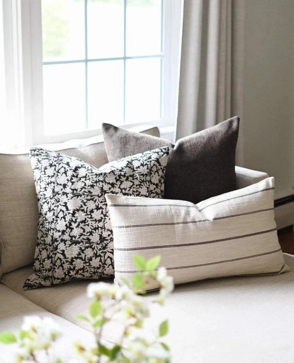 Franny Botanical Print Black Pillow Cover Pillow Covers