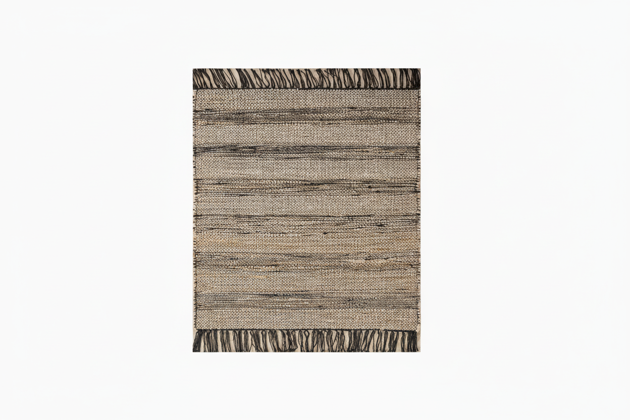 Textured area rug with striped pattern on a white background
