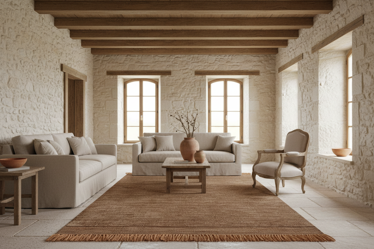 Brown rug with fringes on a white background