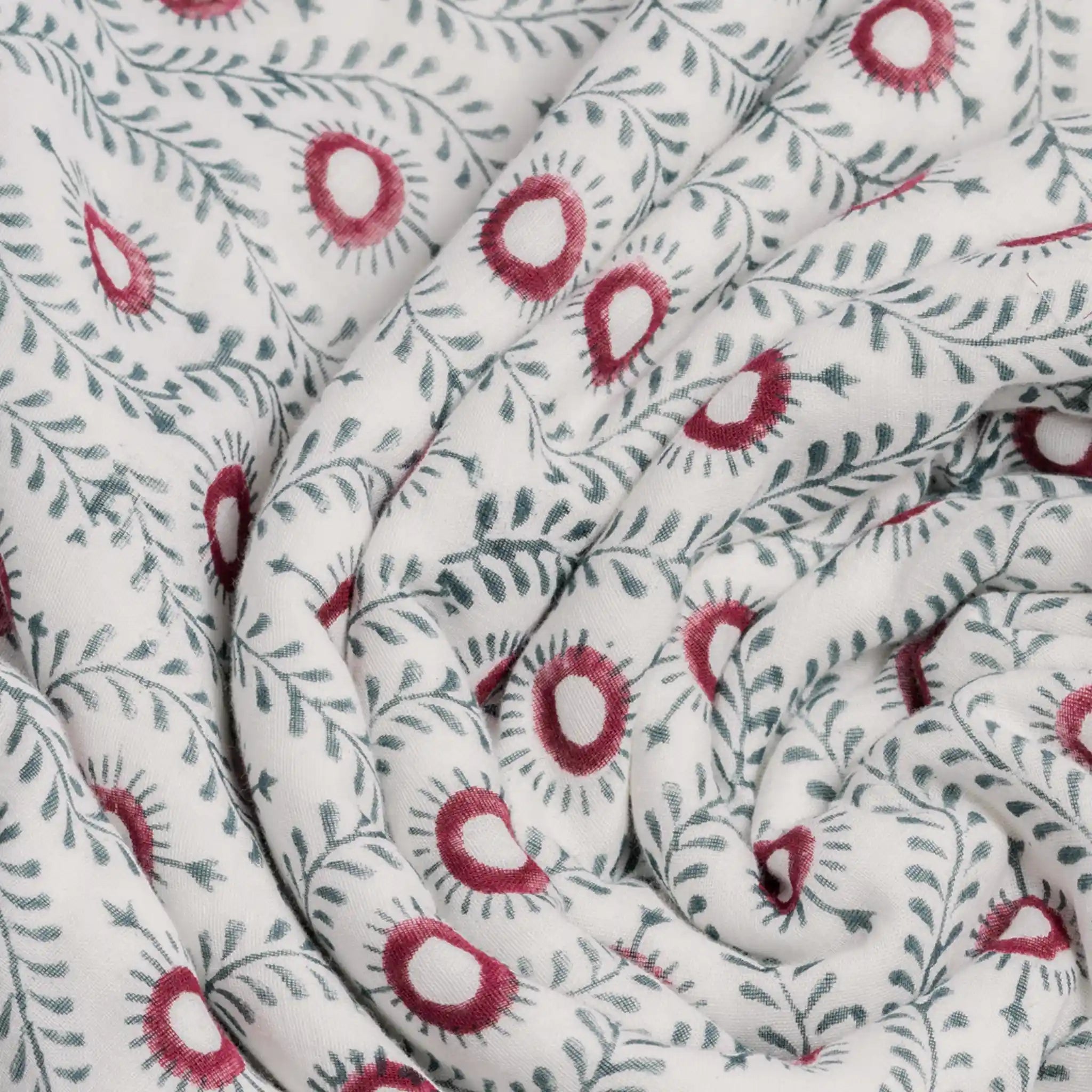 Andrea Red Block Print Cotton Duvet Cover Set