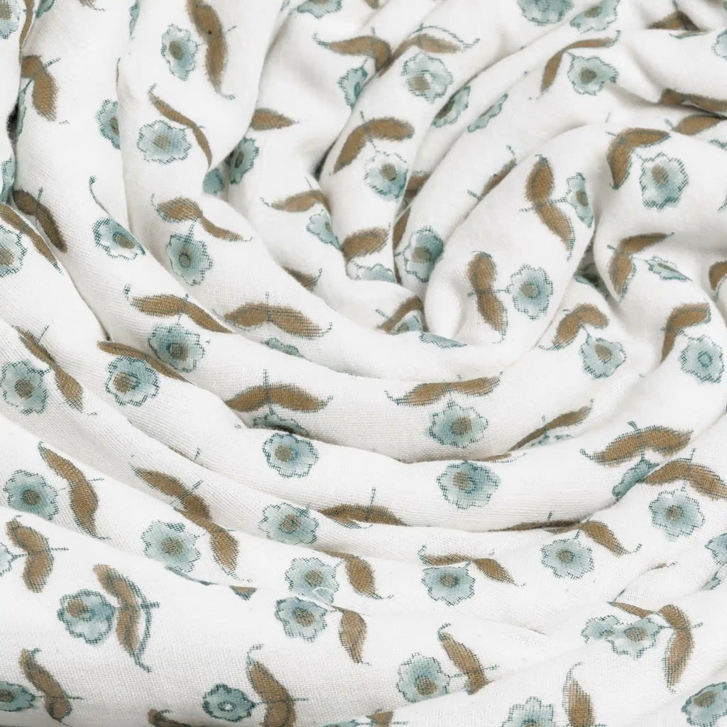 Freesia Ice Blue Block Print Cotton Duvet Cover Set