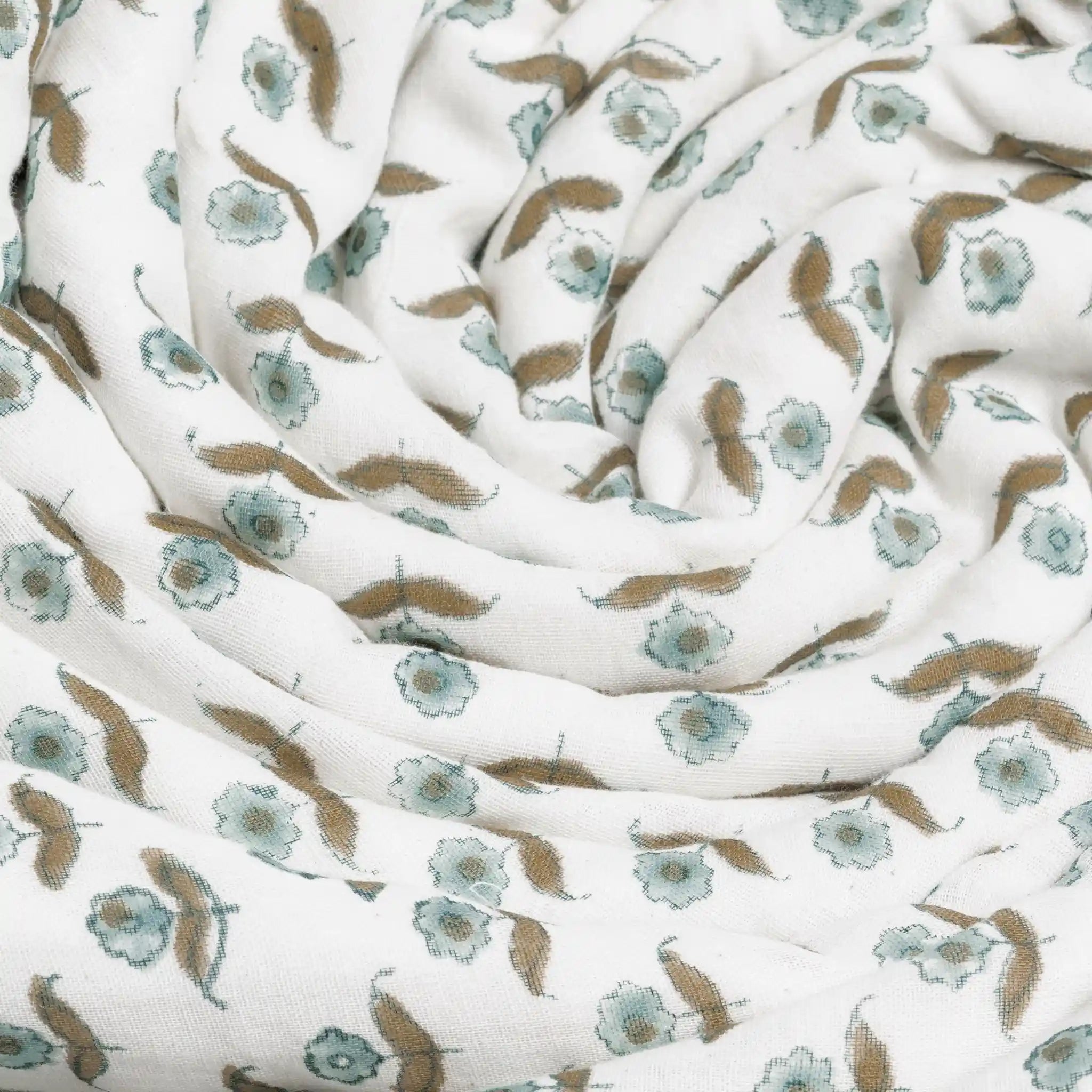 Freesia Ice Blue Block Print Cotton Duvet Cover Set