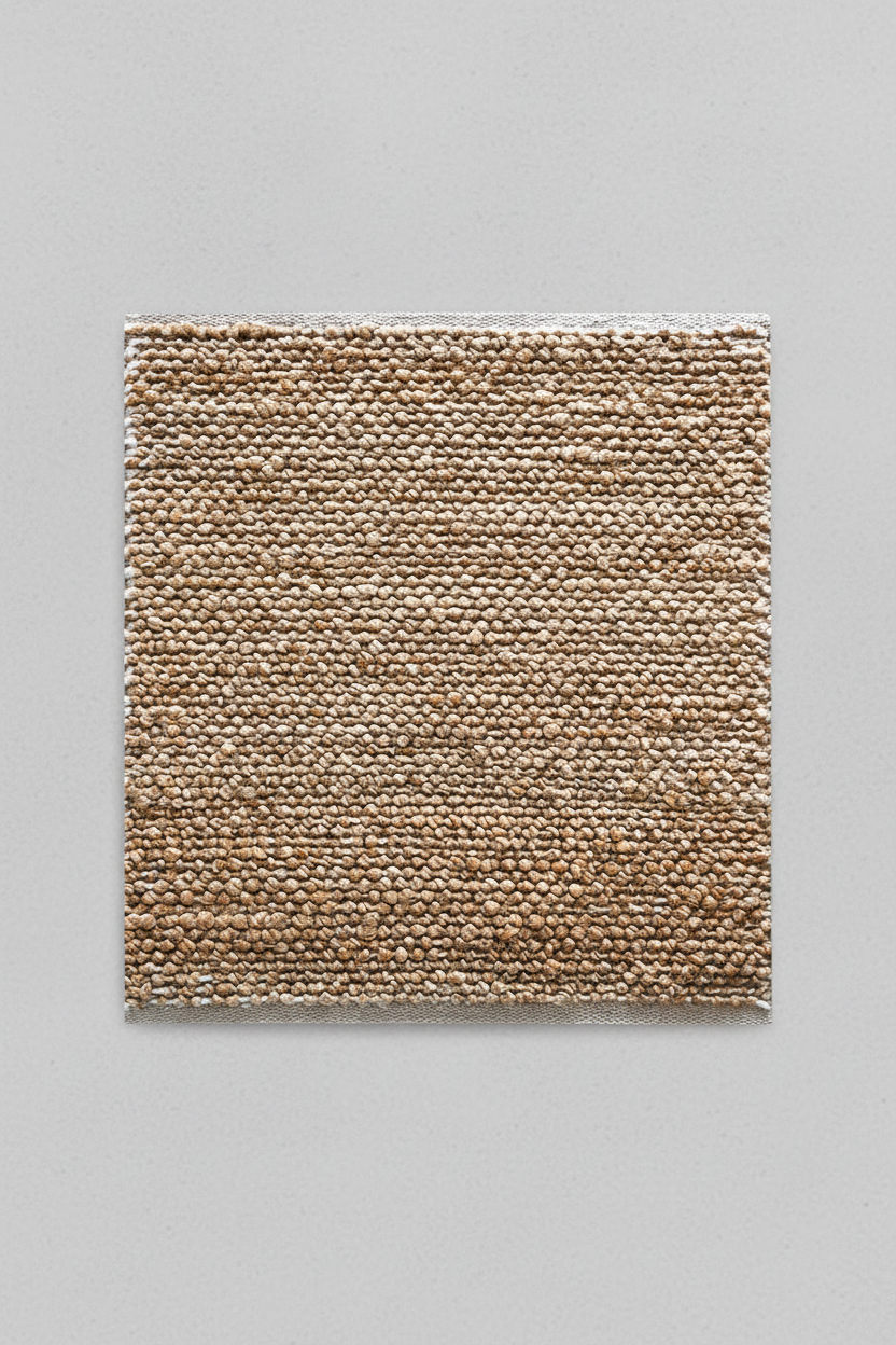 Textured beige rug on a white background