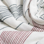 Close-up of striped fabric with red and blue lines on a white background