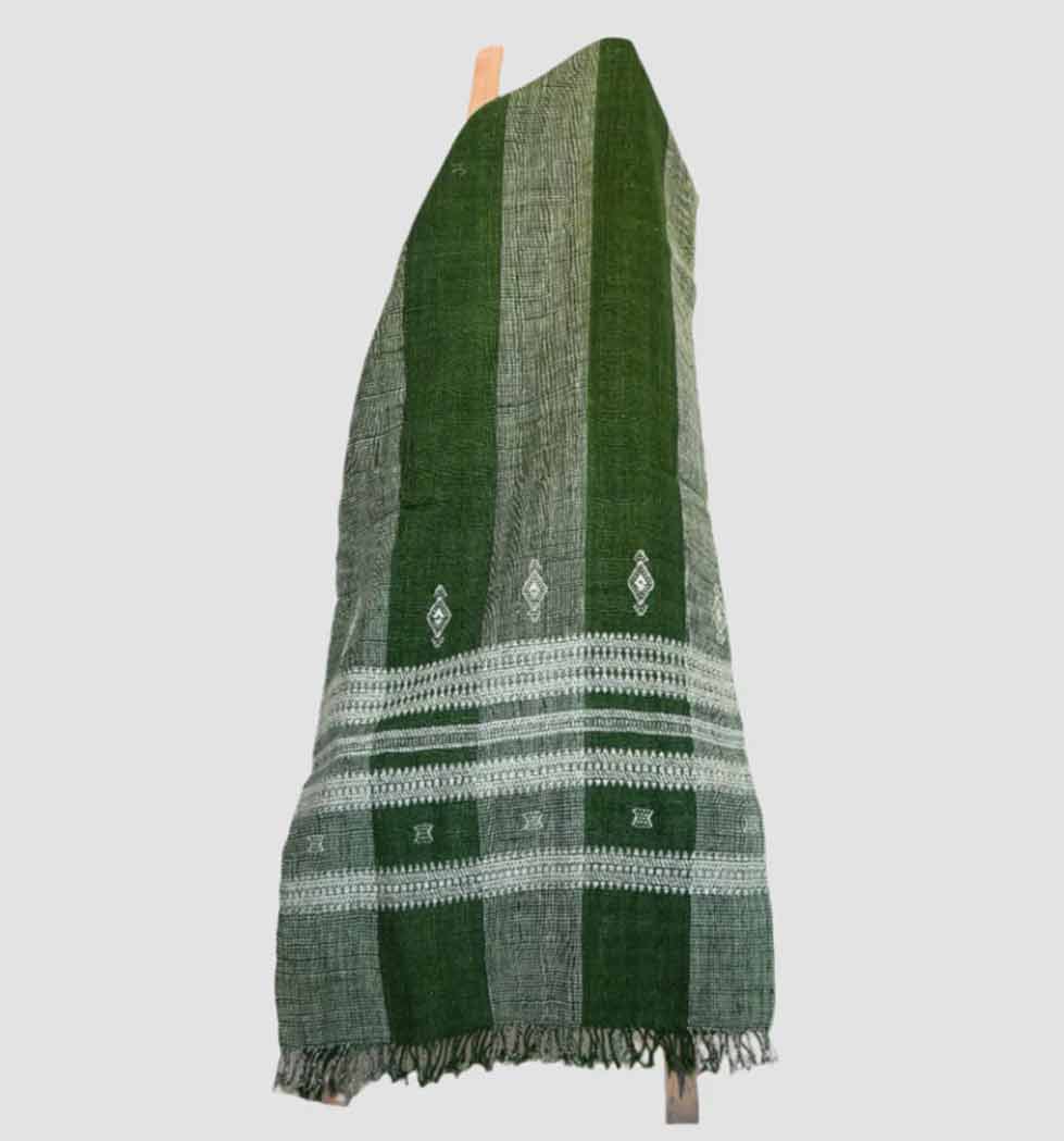 Handwoven Vintage Bhujodi Bed Throw -Forest Green - 54" x 102" Handloom Throws