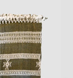 Handwoven Vintage Bhujodi Bed Throw -Olive Green - 50" x 90"