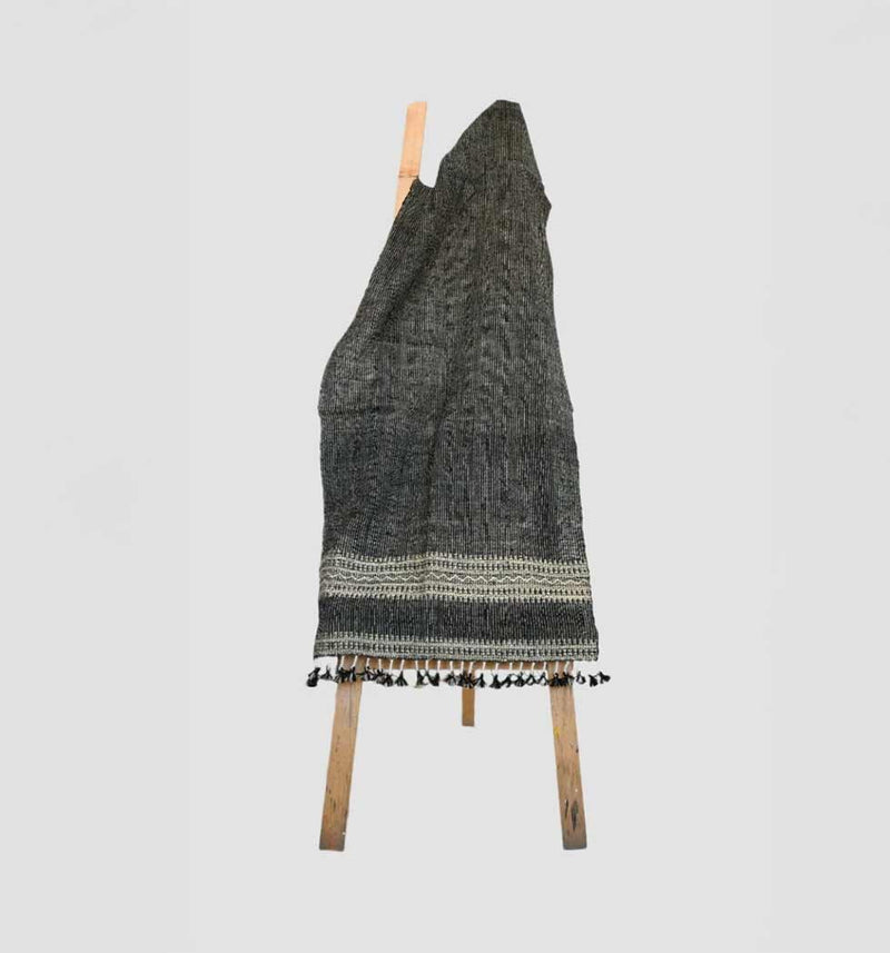 Bhujodi Handwoven Wool Textured Throw Black Handloom Throws