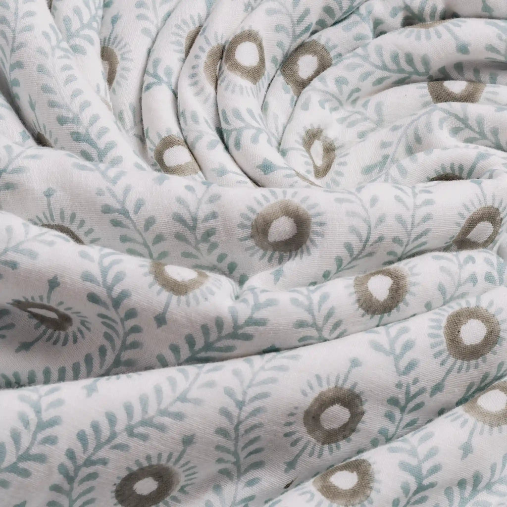 Andrea Ice Blue Block Print Cotton Duvet Cover Set