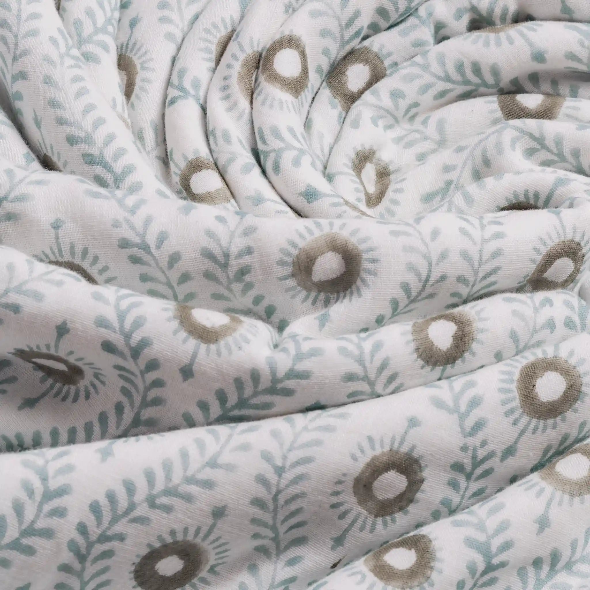 Andrea Ice Blue Block Print Cotton Duvet Cover Set