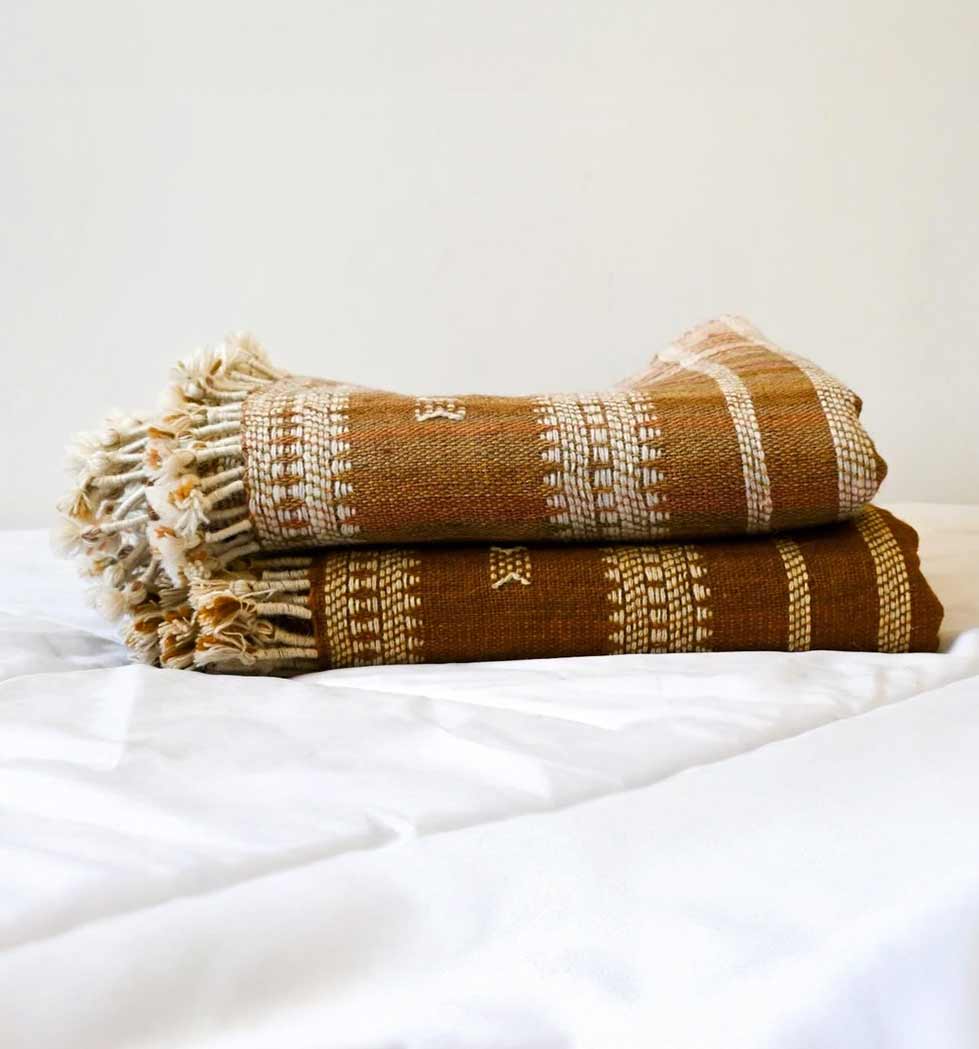 Handwoven Vintage Bhujodi Bed Throw Rust and Sandstone