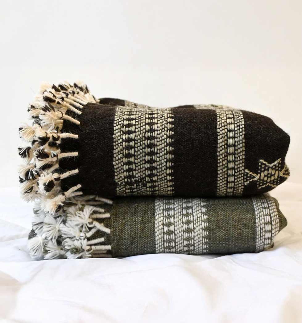 Handwoven Vintage Bhujodi Bed Throw -Black - 50" x 90"