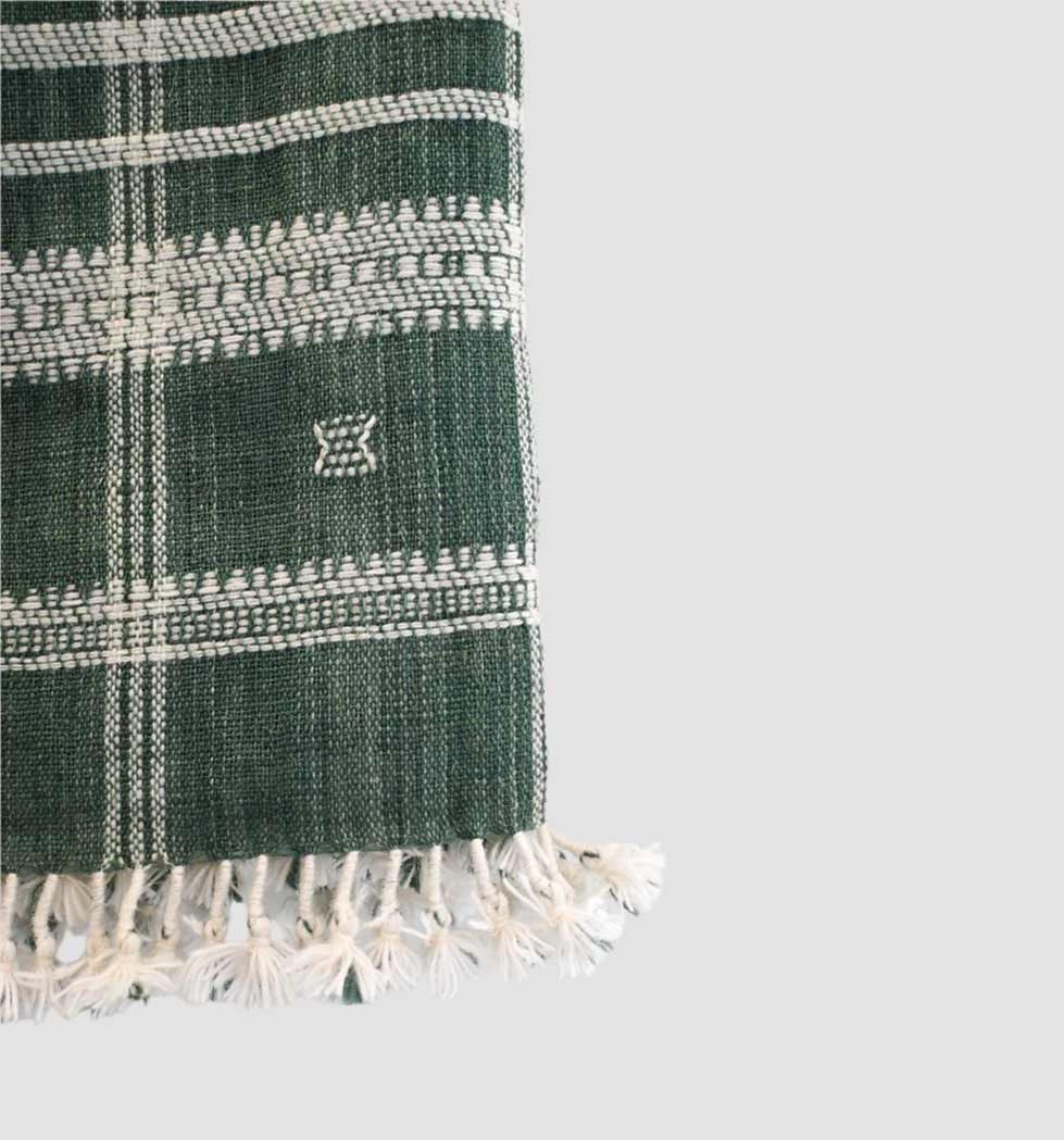 Handwoven Vintage Bhujodi Bed Throw Deep Olive Green