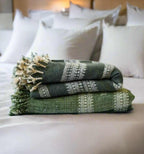 Handwoven Vintage Bhujodi Bed Throw -Muted Green - 50" x 90"