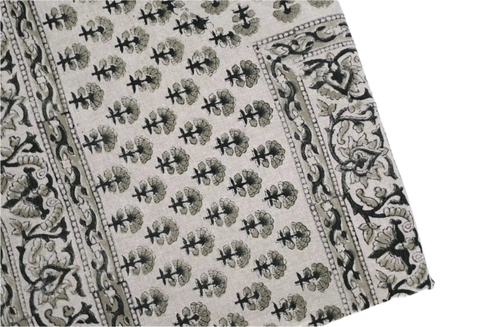 Charcoal Floral Block Print Tablecloth