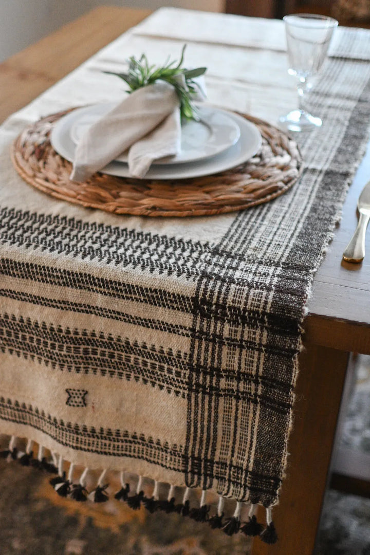Bhujodi Table Runner - Brown and Cream - Maple Village Lane