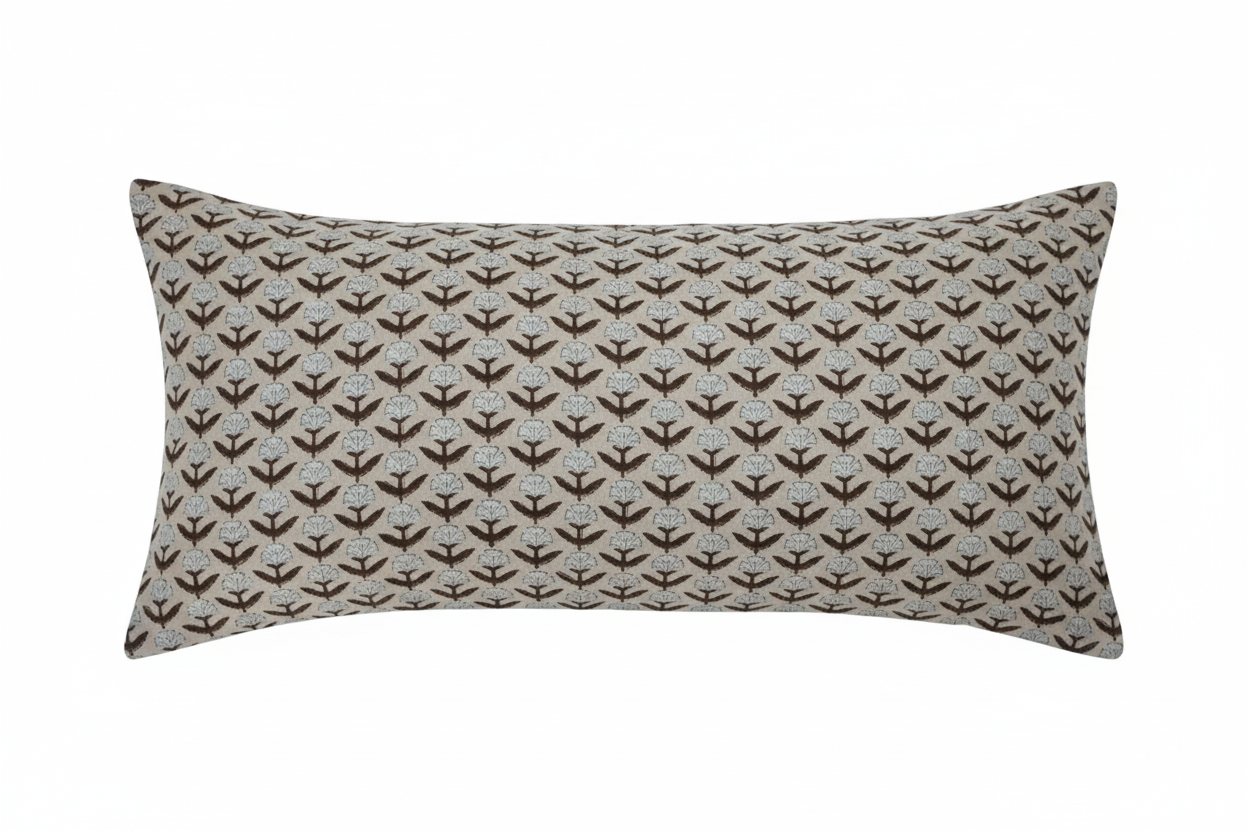 Harmony Ditsy Prints Natural Linen Pillow Cover 16" x 42" Double Sided Pillow Covers