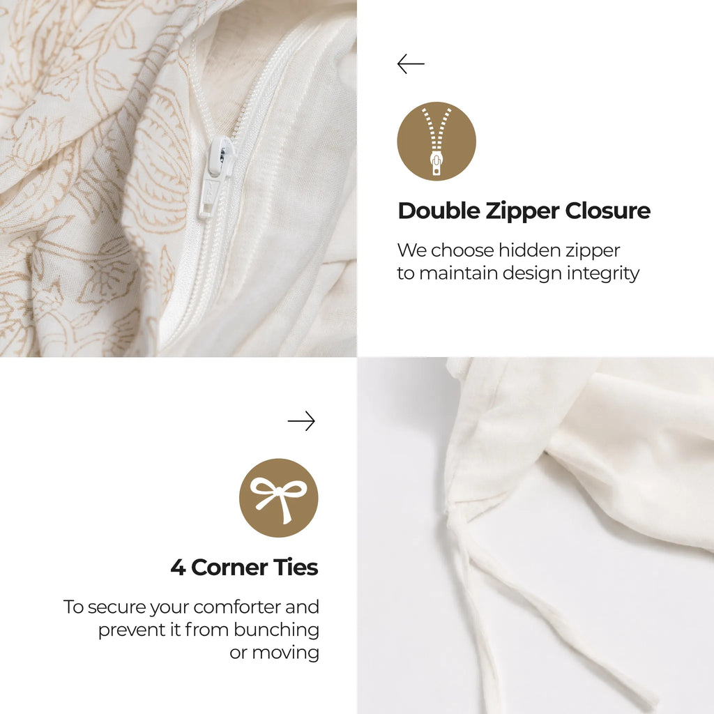 Vivienne Beige Block Print Cotton Duvet Cover Set