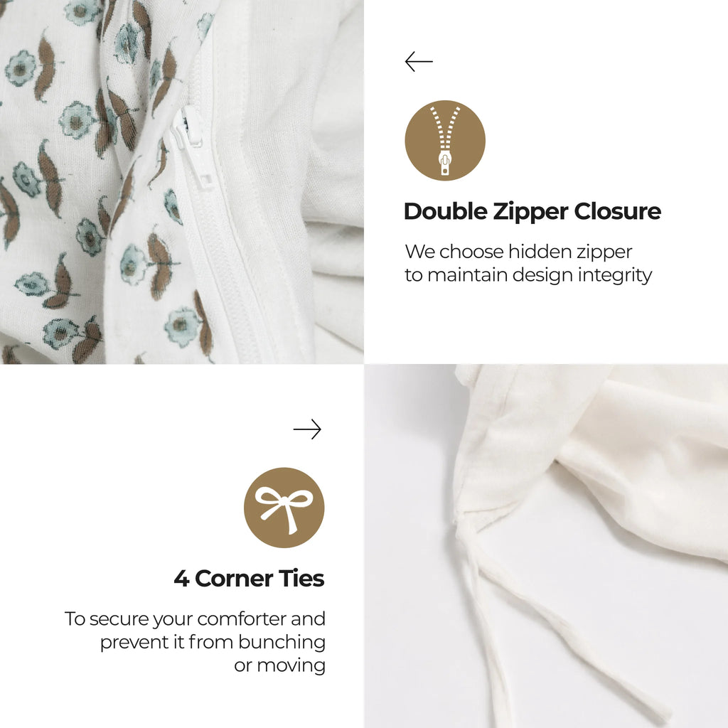 Freesia Ice Blue Block Print Cotton Duvet Cover Set
