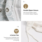 Andrea Ice Blue Block Print Cotton Duvet Cover Set