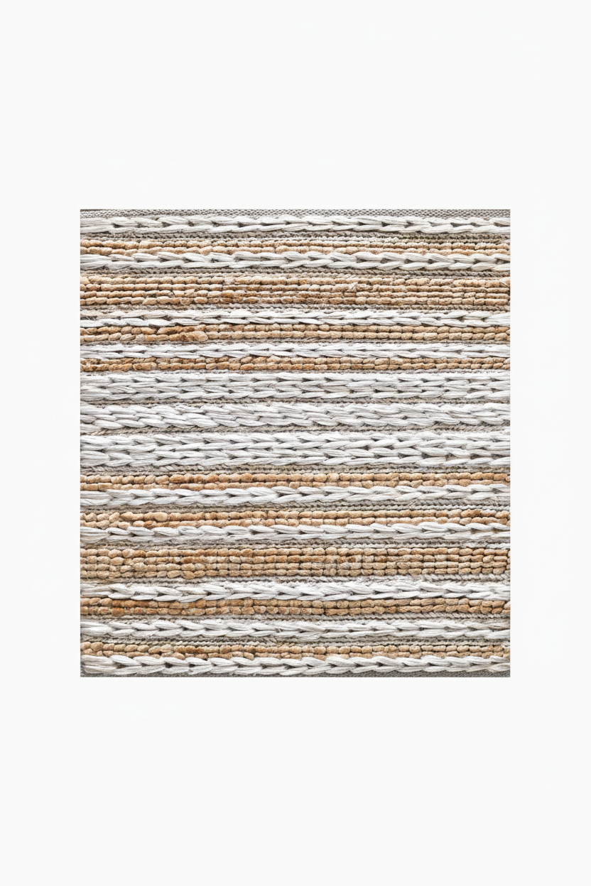 Textured area rug with horizontal stripes on a white background