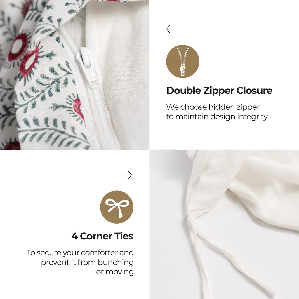 Andrea Red Block Print Cotton Duvet Cover Set