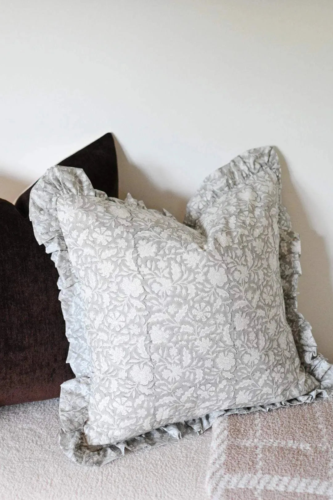 Rose Botanical Print Ash Grey Pillow Cover Pillow Covers