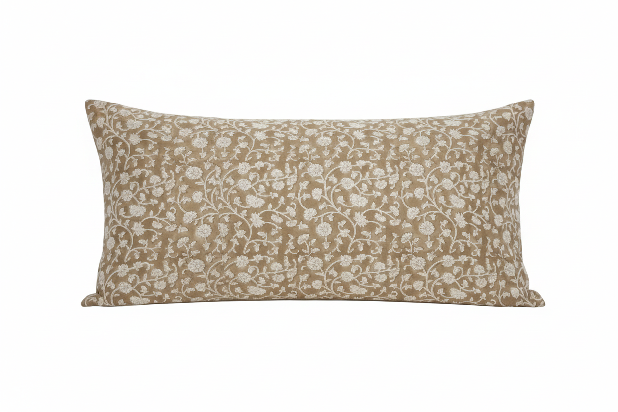 Samuel Botanical Print Deep Camel Pillow Cover 16" x 42" Double Sided Pillow Covers
