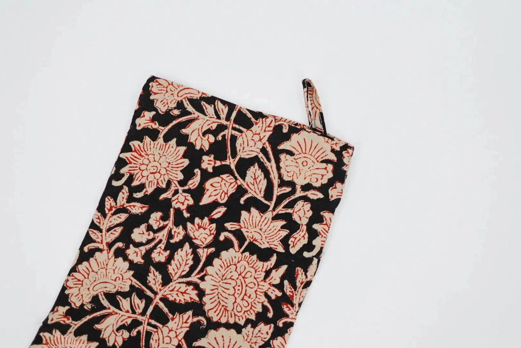 Black Floral with Scarlett Block Print Stocking Stockings