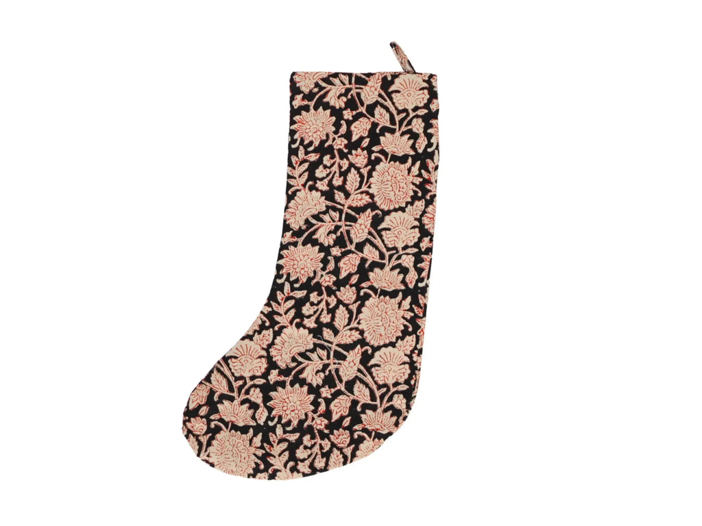 Black Floral with Scarlett Block Print Stocking Stockings