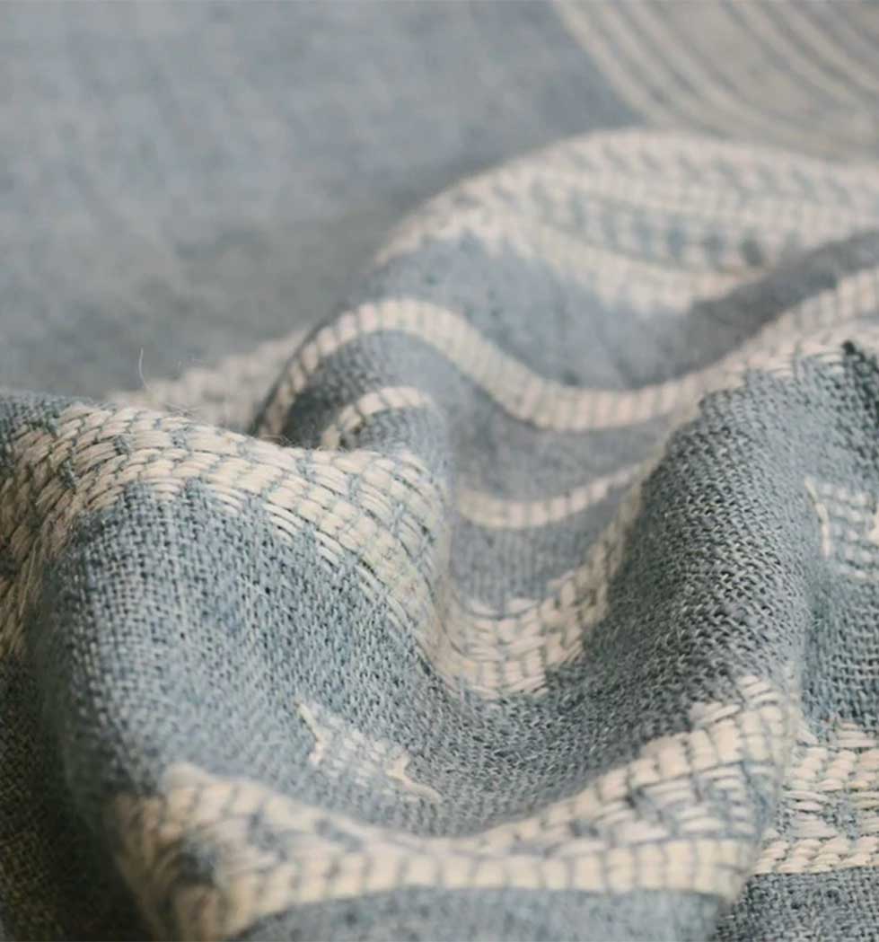 Handwoven Vintage Bhujodi Throw -  Washed Blue - 40" X 90"