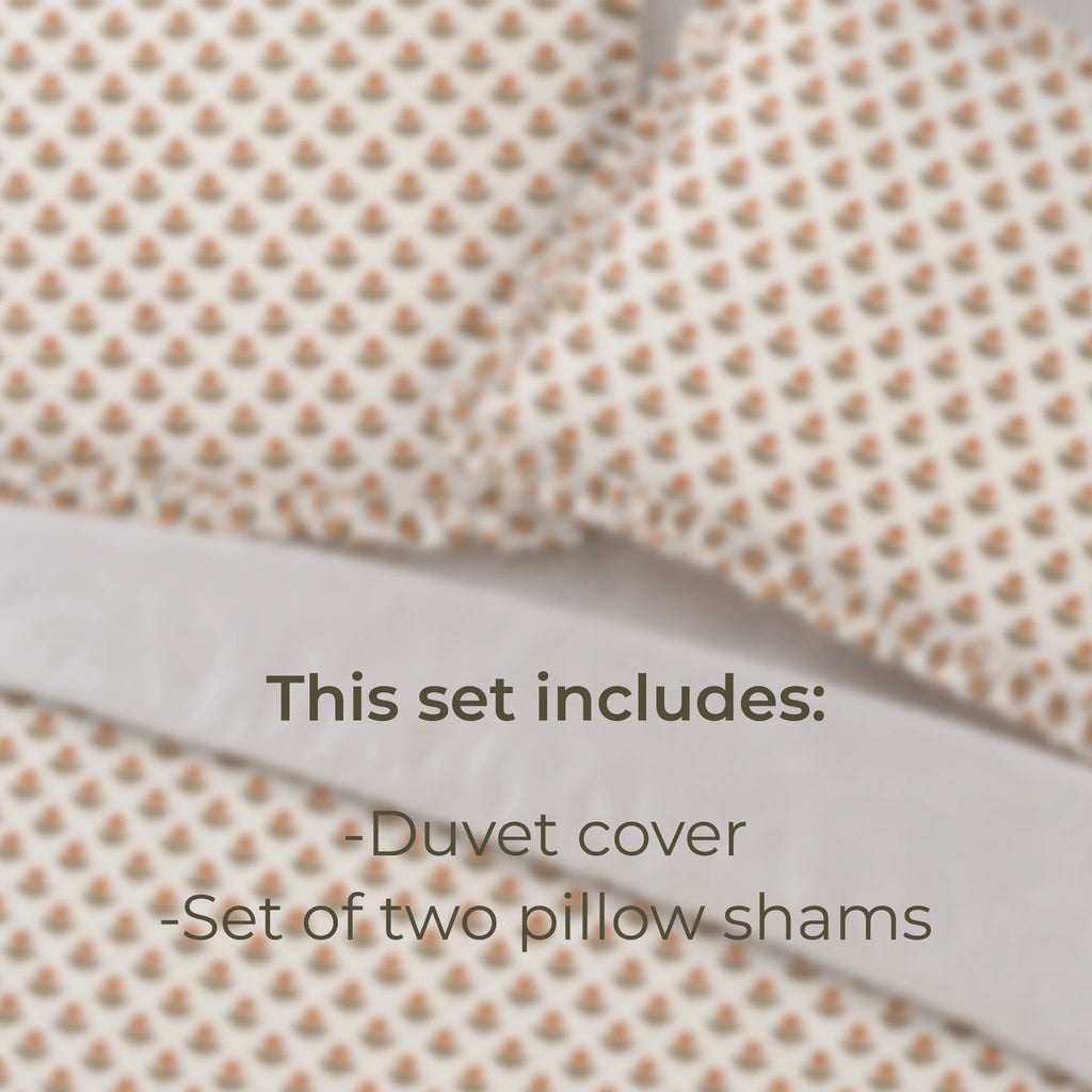Freesia Soft Pink Block Print Cotton Duvet Cover Set