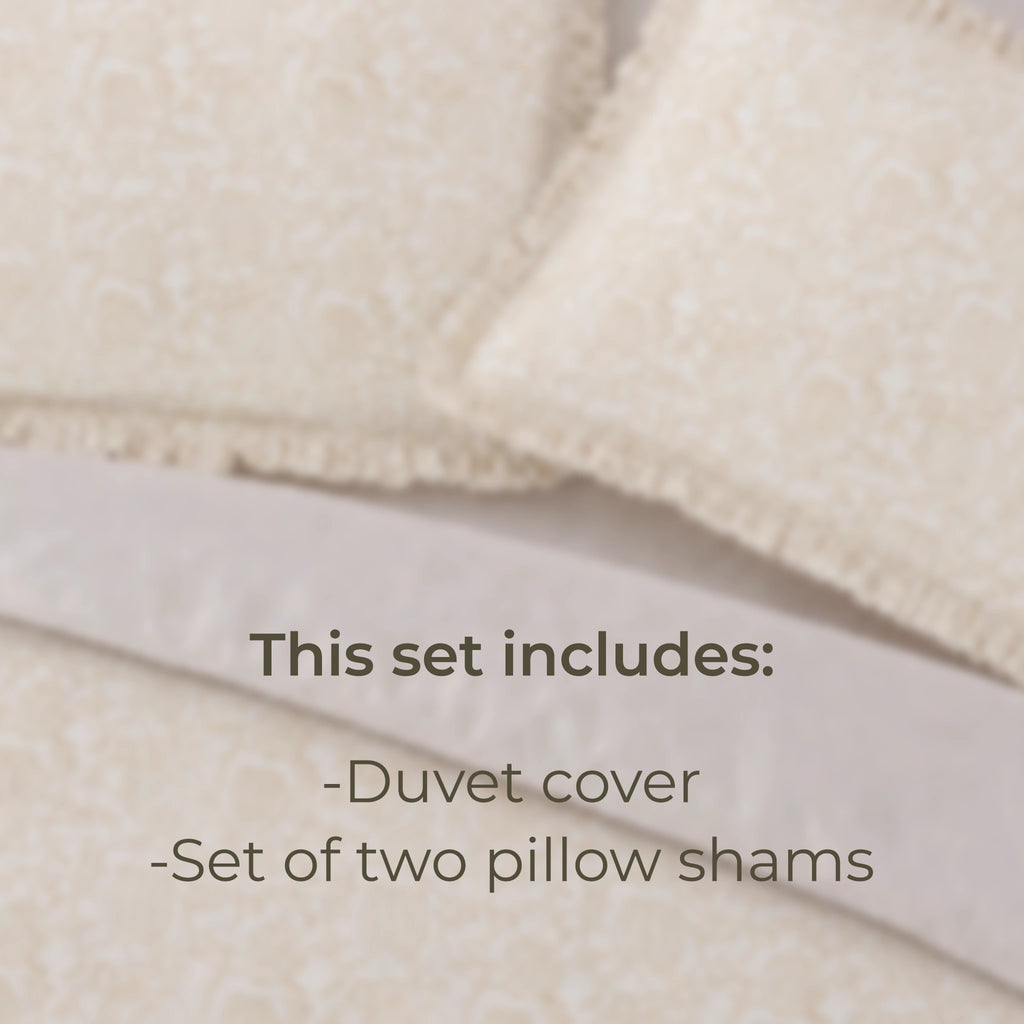 Vivienne Beige Block Print Cotton Duvet Cover Set