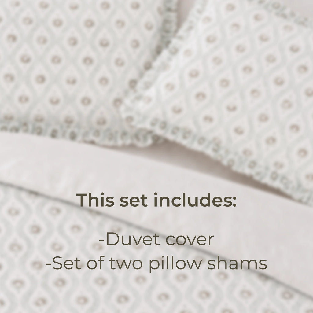Andrea Ice Blue Block Print Cotton Duvet Cover Set