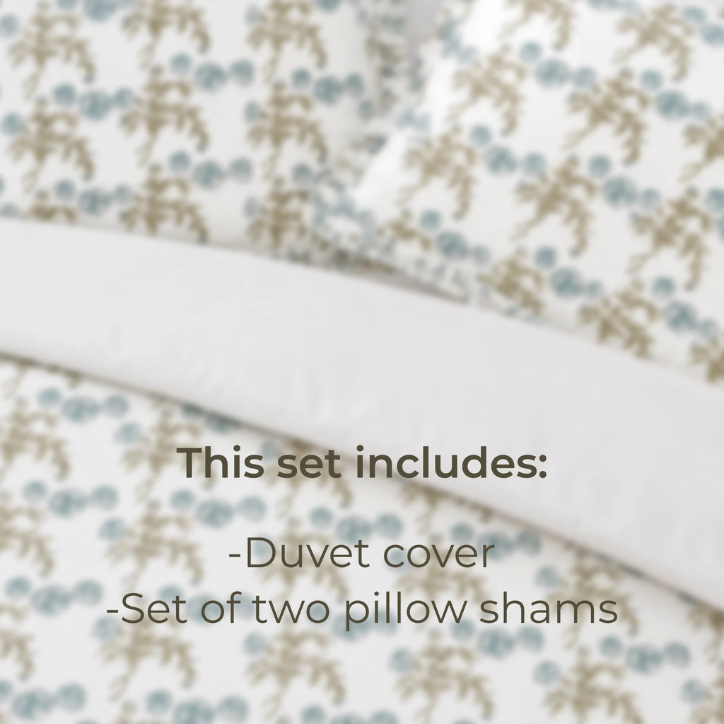 Tony Ice Blue Block Print Cotton Duvet Cover Set