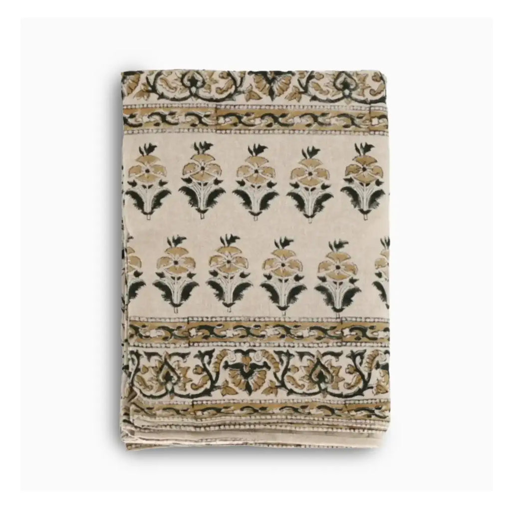 Camel Floral Block Print Tablecloth