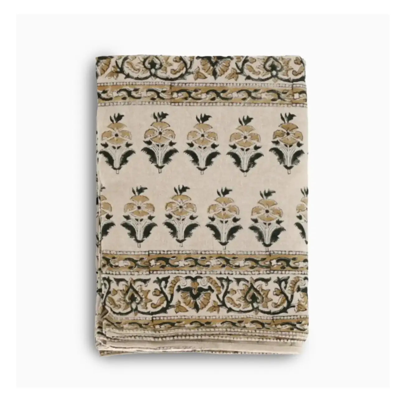 Camel Floral Block Print Tablecloth