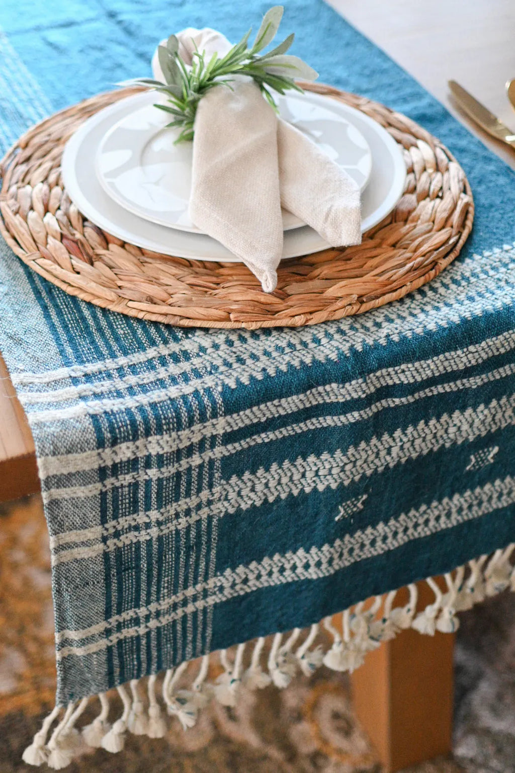 Bhujodi Table Runner - Denim - Maple Village Lane