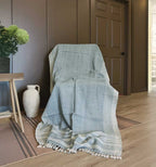 Handwoven Vintage Bhujodi Throw -  Washed Blue - 40" X 90"