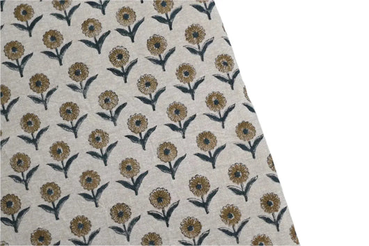 Beige Floral Block Print Tablecloth