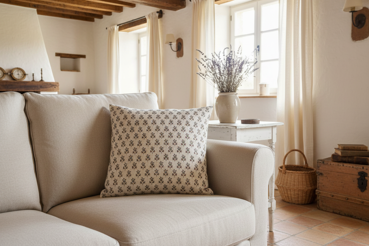 Clara Ditsy Prints Warm White Pillow Cover