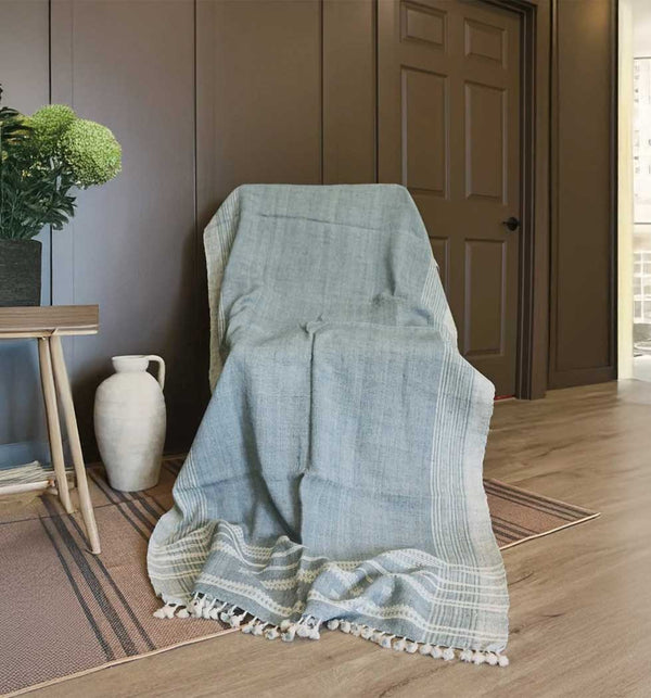 Handwoven Vintage Bhujodi Throw -  Washed Blue - 40