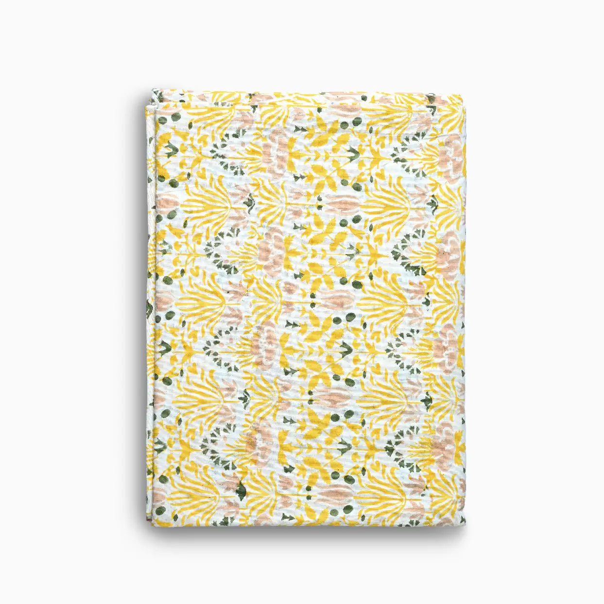 Citrine Floral Block Print Tablecloth